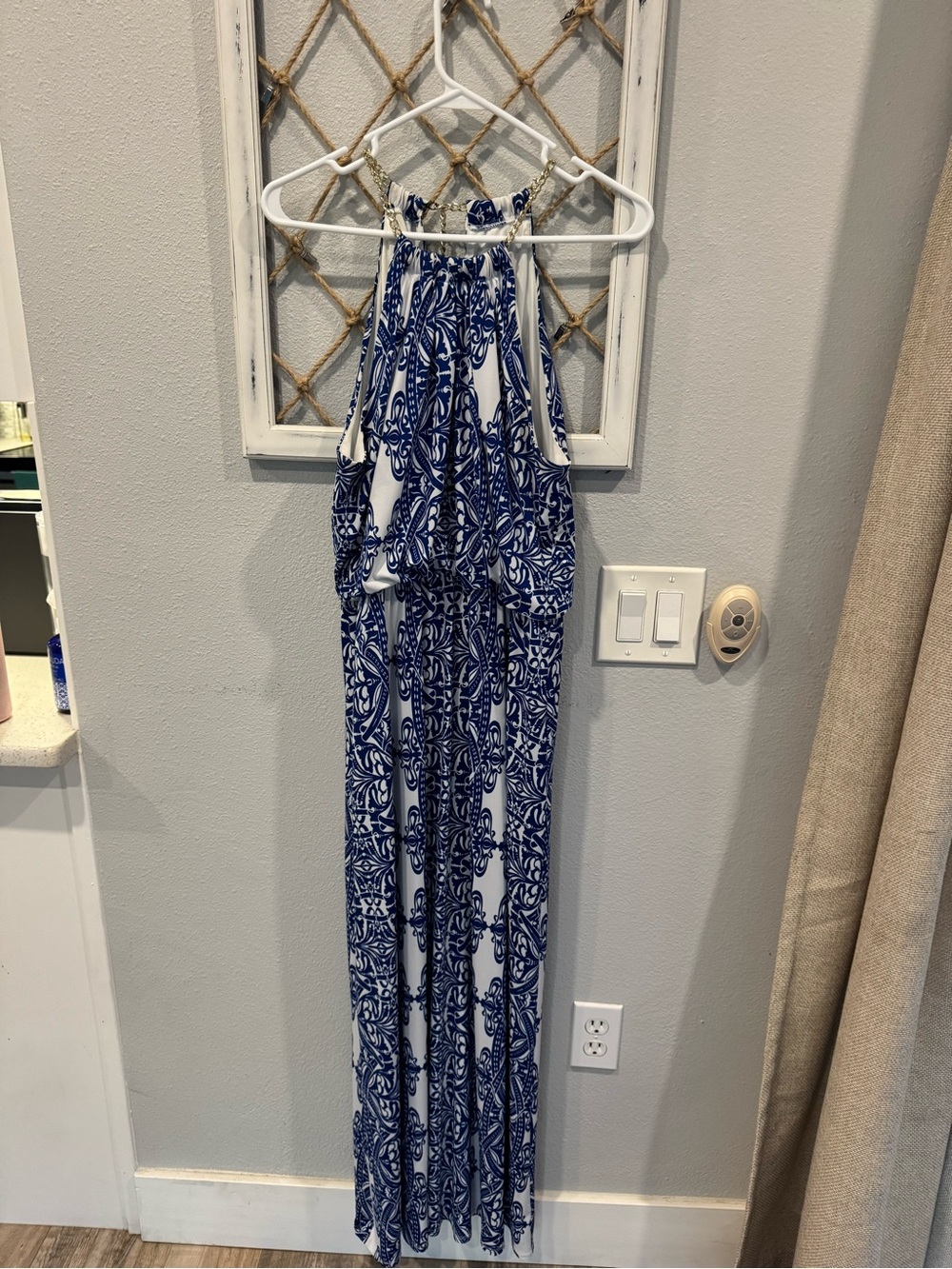 Bisou Bisou Blue and White Printed Maxi Dress